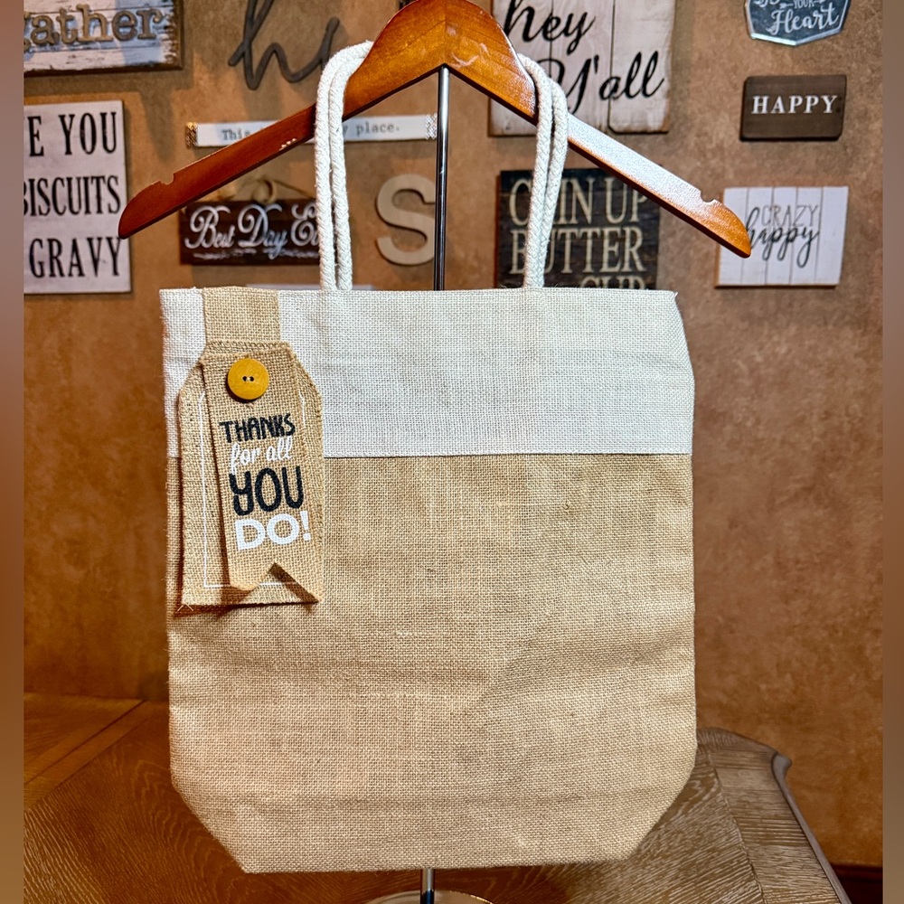 Mud Pie tan and cream Jute Tote